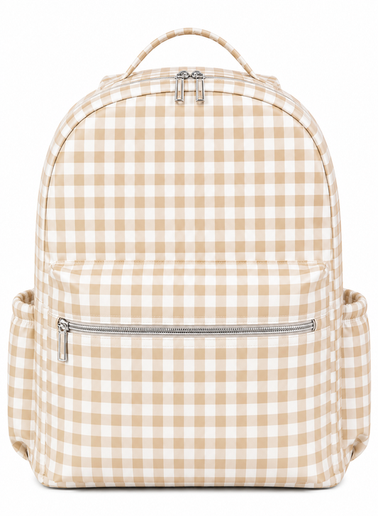 Beige Gingham Backpack