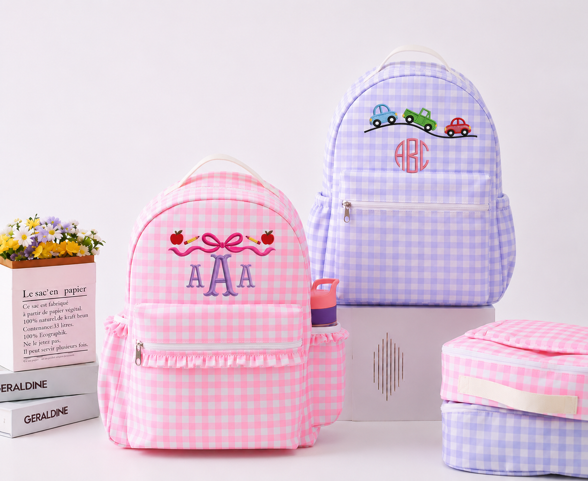 Beige Gingham Backpack